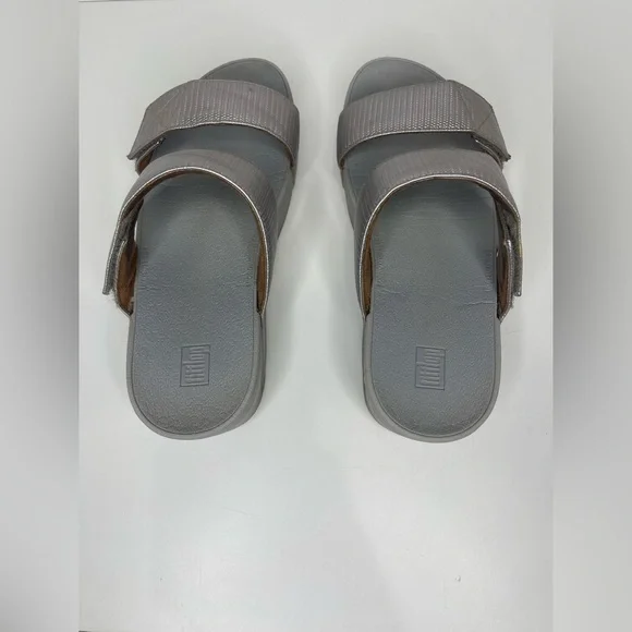 FitFlop Women’s 8 Silver Glitz Mina Textured Slip On Comfort Walking Sandals - Picture 7 of 12